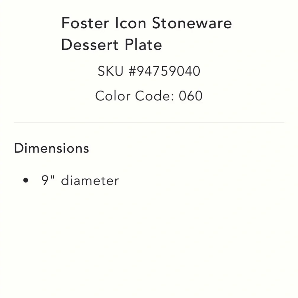 Foster Icon Stoneware Dessert Plate / New